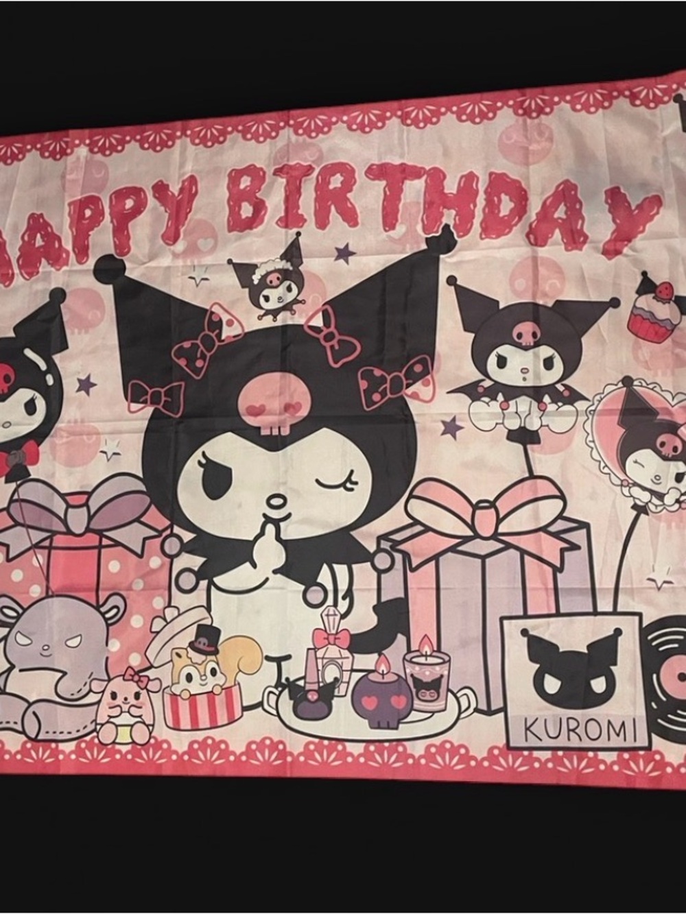 Sanrio Kuromi Happy Birthday Backdrop Banner - 5x3ft Kawaii Party Decoration